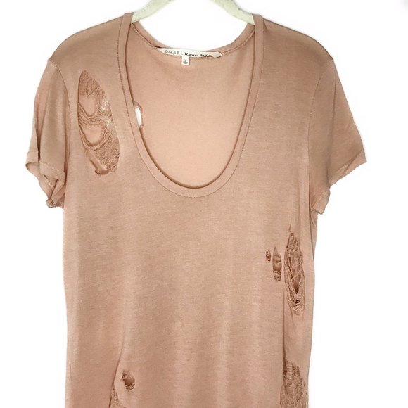Rachel Roy U-Neck Ripped Tan T'Shirt - Size M - Picture 2 of 6
